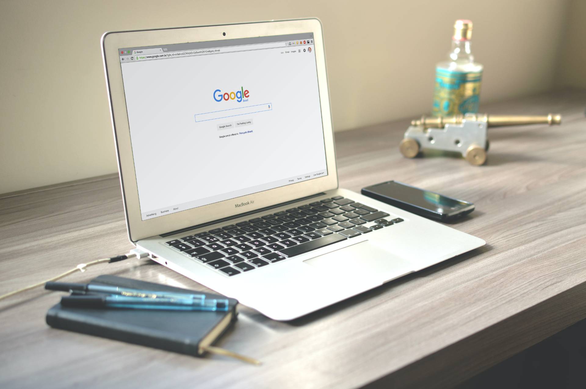 a laptop and other office equipment on a table